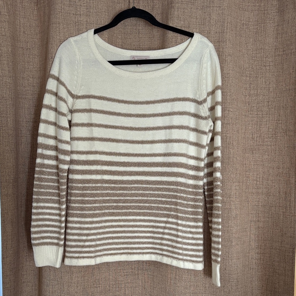 Elegant Cream and Brown Striped Women's Sweater